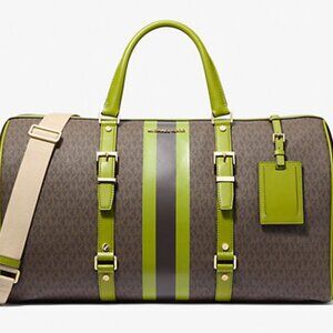 Michael Kors Bedford XL Signature Logo Stripe (Meadow Green) Weekender Bag
